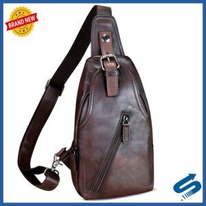 Genuine Leather Sling Bag Crossbody Backpack Fanny Pack Daypack
